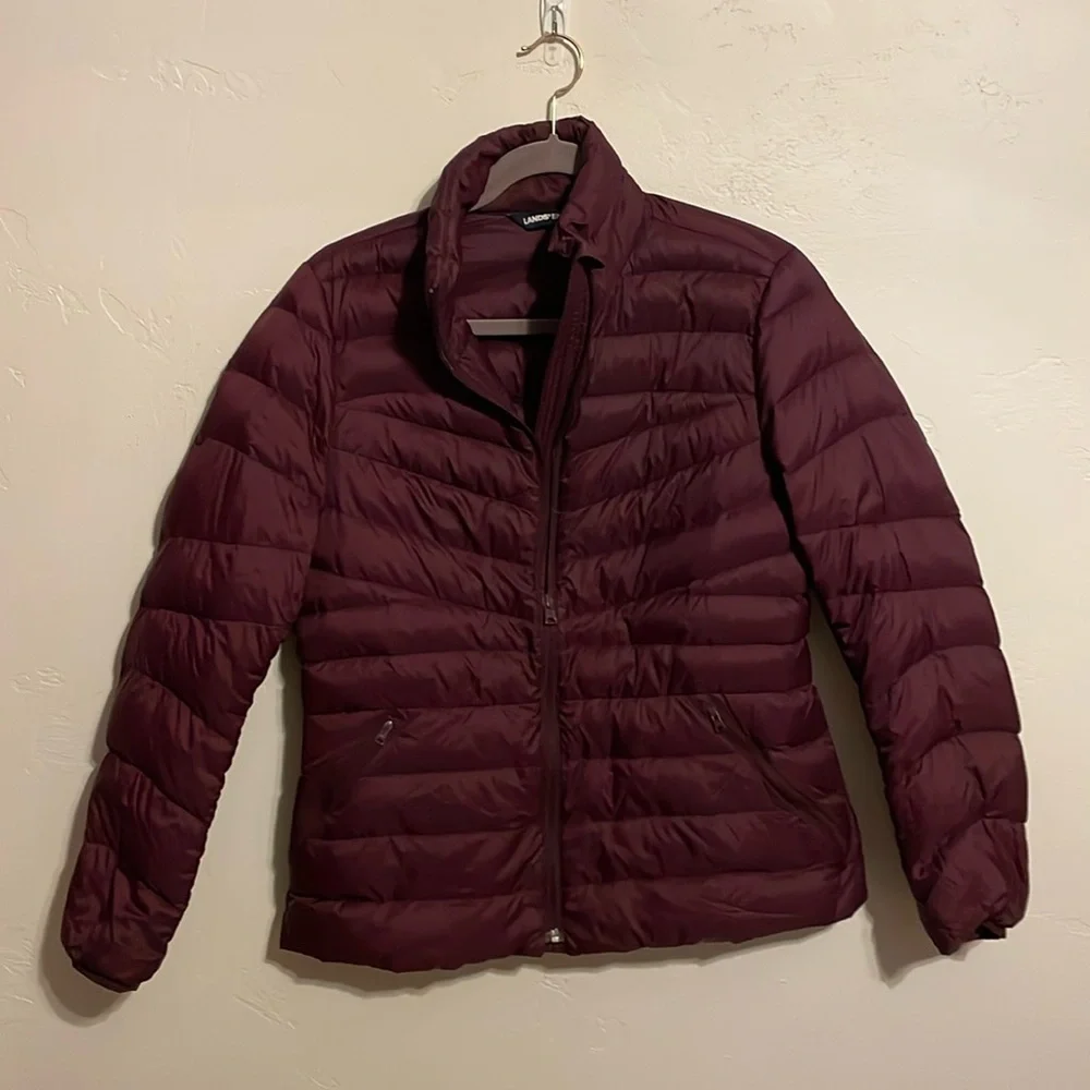 Lands' End Women's Burgundy Puffer Jacket